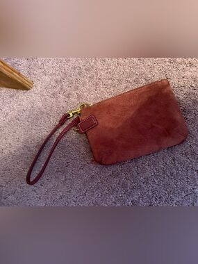 Coach Suede Wristlet in Brick Red